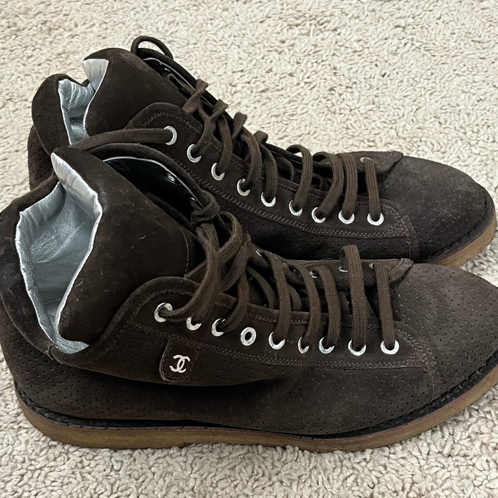 Chanel Chocolate Brown Lace Boots